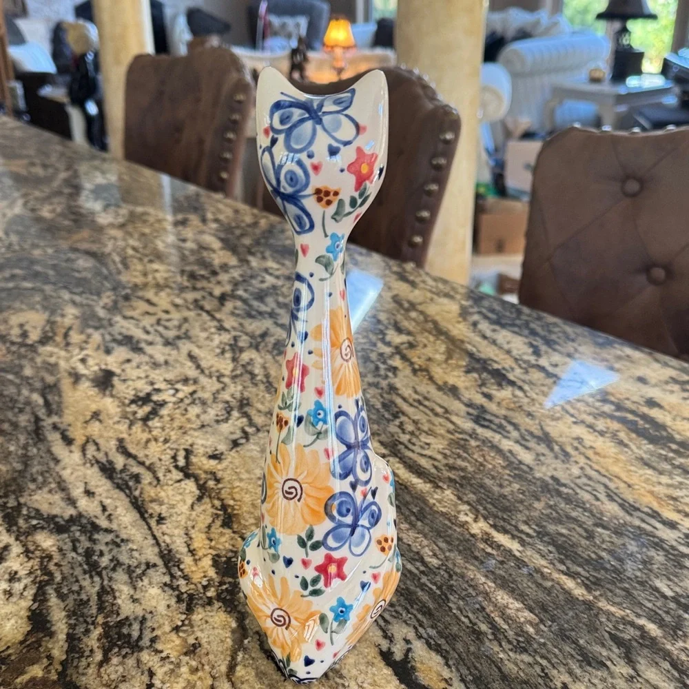 Polish Pottery KALICH Handpainted Cat 10” - Picture 3 of 5